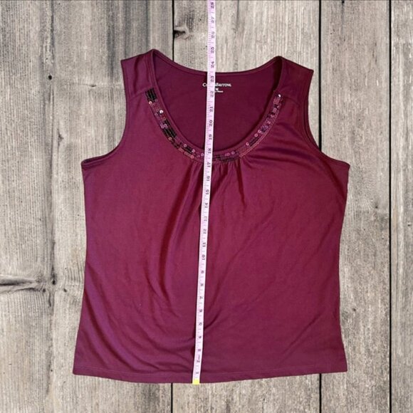 Croft & Barrow Burgundy Red Maroon Sequin Pleated Neckline Sleeveless Tank Top M - Picture 4 of 8